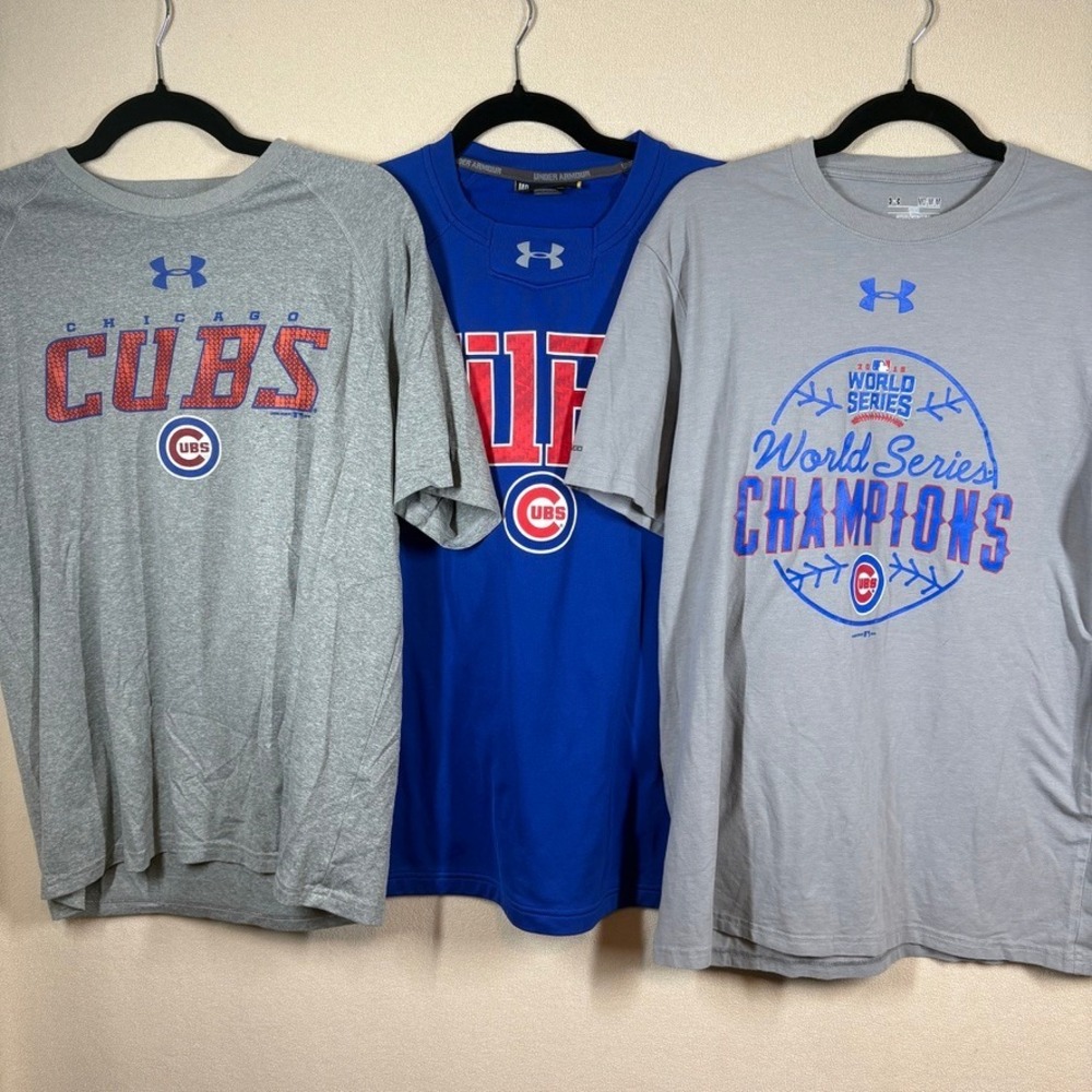 Under Armour Chicago Cubs Mens M Shirt Bundle of 3 2016 Champs Blue Activewear